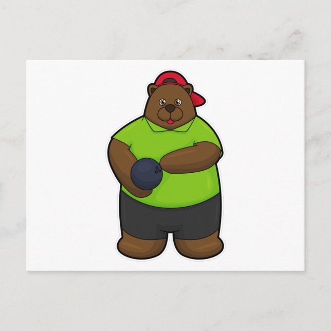 Björn på Bowling med Bowlingklot Vykort (Framsida)