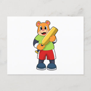 Björn på Cricket med Cricket slagträ Vykort