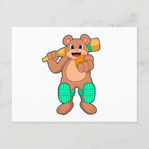 Björn på Cricket med Cricket slagträ Vykort