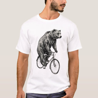 Björn på cykel T-shirt: Handtryckt unisex modell T Shirt