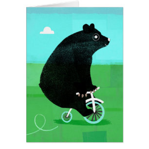 Björn på en cykel hälsningskort