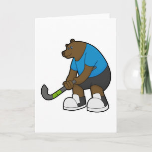 Björn på hockey med hockeyklubba kort
