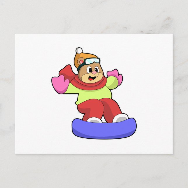 Björn på snowboard med snowboard vykort (Framsida)