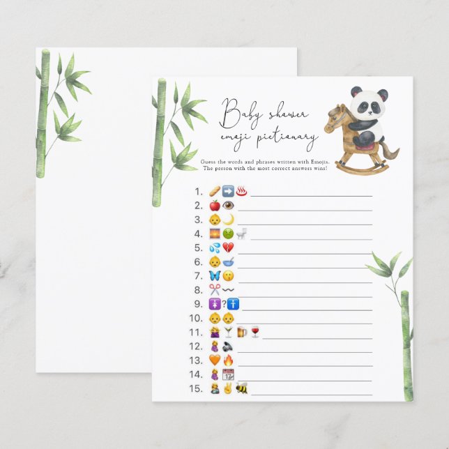Björn Panda Emoji bild lek baby shower (Fram/baksida)