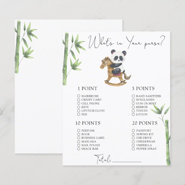 Björn Panda - Vad har du i din handväska spel (Fram/baksida)