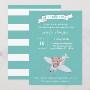 Björn pilot och flygplan baby shower inbjudan