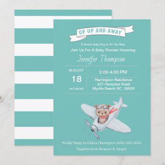 Björn pilot och flygplan baby shower inbjudan