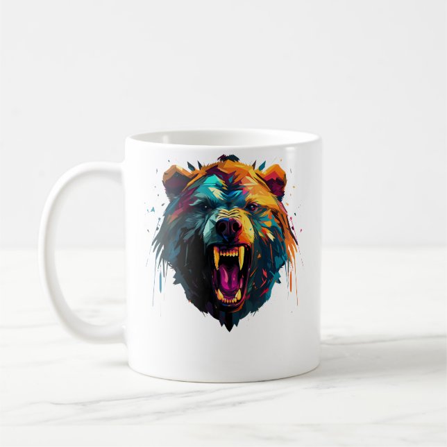 Björn Polygon Ilsken Grizzly Färgglad Vandring Cam Kaffemugg (Vänster)