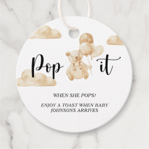 Björn Pop den när hon poppar baby shower Gåvor Etiketter