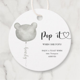 Björn Pop den när hon poppar baby shower Gåvor Etiketter