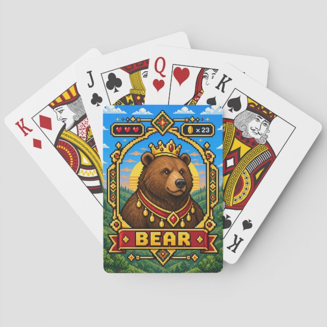 Björn Retro 8-Bit Pixel Art Casinokort (Baksidan)
