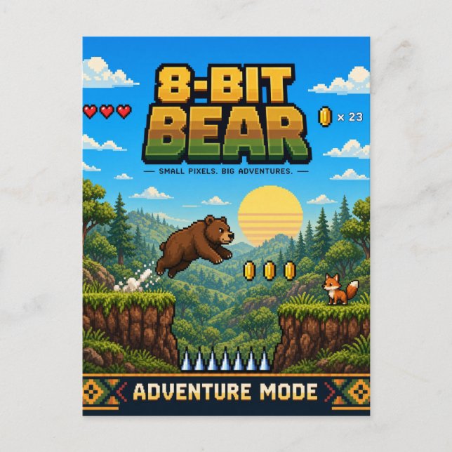 Björn, Retro 8-Bit Pixel Art Vykort (Framsida)