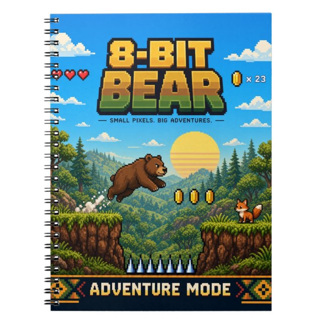 Björn, Retro 8-Bit Pixelkonst Anteckningsbok (Framsidan)