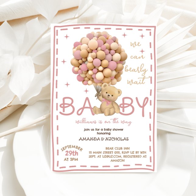 Björn Rosa Babyflicka Förlossning Inbjudningar (Skapare uppladdad)