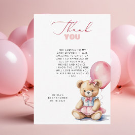 Björn Rosa Ballong Baby Shower Tacksamhetskort Tack Kort