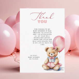 Björn Rosa Ballong Baby Shower Tacksamhetskort Tack Kort