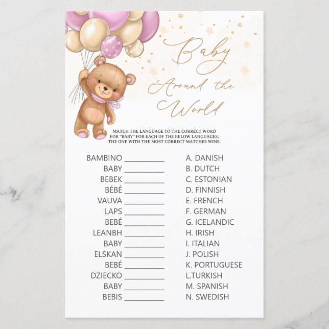 Björn Rosa Ballonger Bebis Runtom i Världen Spel (Framsida)