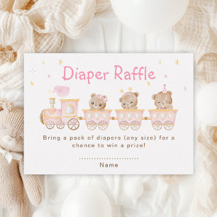 Björn Rosa Tåg Baby Shower Blöja Lotteri Tilläggskort