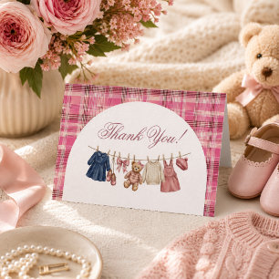 Björn Rosa Tvärlinje Baby Shower Bok Begäran Tack Kort