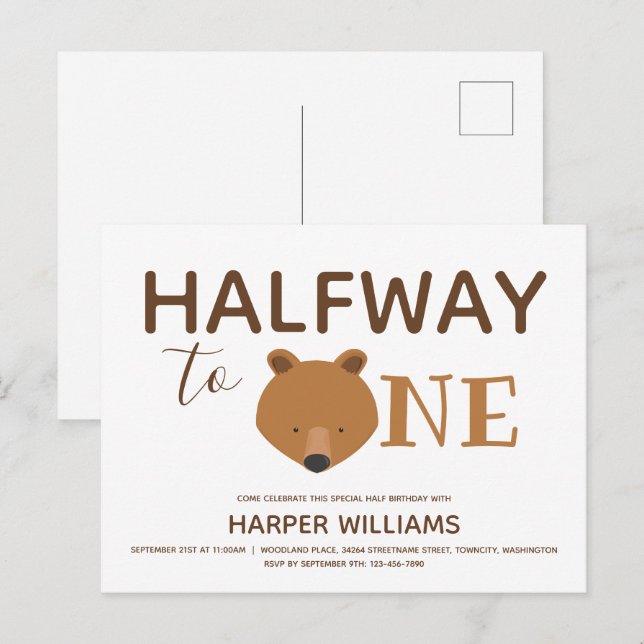 Björn sex månader Baby halv födelsedag Inbjudan Vykort (Fram/baksida)