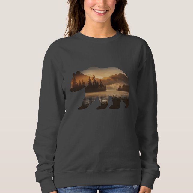 Björn Siluett Design med Solnedgångsvy T Shirt (Framsida)