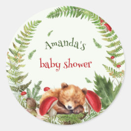 Björn skog botanisk natur baby shower runt klistermärke