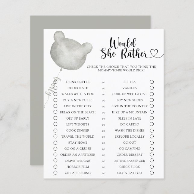 Björn/skulle hon hellre visa babykläder? (Fram/baksida)