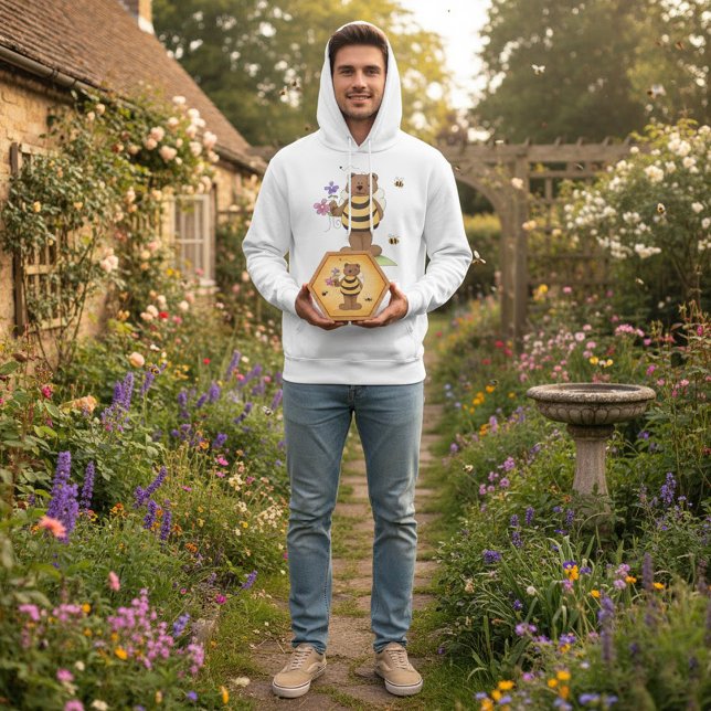 Björn som är tryckt som Bumblebee med blommor Hoodie (Skapare uppladdad)
