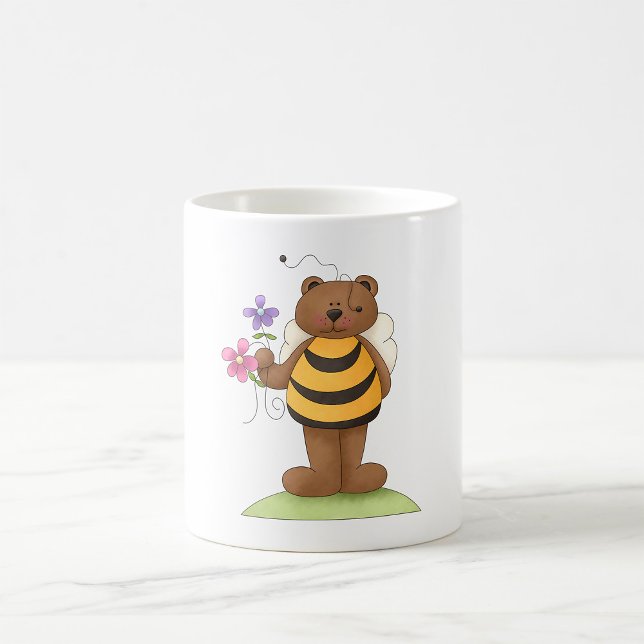 Björn som är tryckt som Bumblebee med blommor Kaffemugg (Skapare uppladdad)