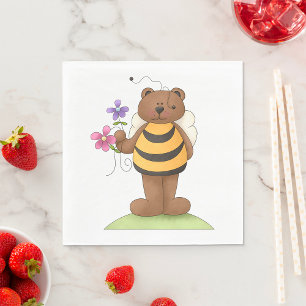 Björn som är tryckt som Bumblebee med blommor Pappersservett