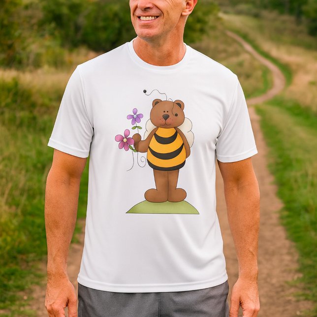Björn som är tryckt som Bumblebee med blommor T Shirt (Skapare uppladdad)