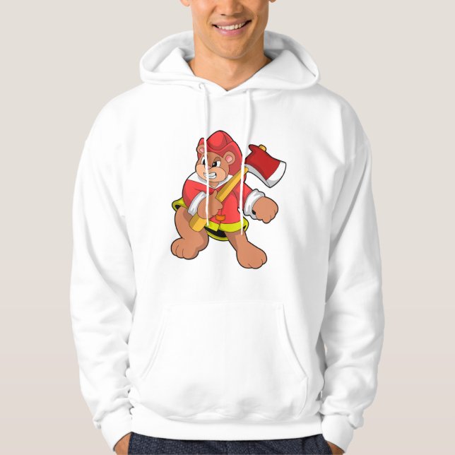 Björn som brandman med Ax Hoodie (Framsida)