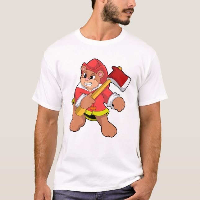 Björn som brandman med Ax T Shirt (Framsida)