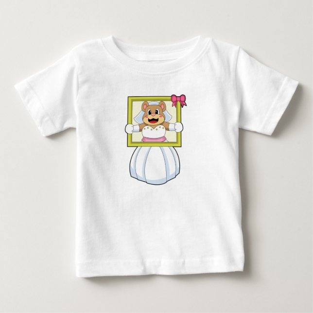 Björn som brud med bröllopsklänning & bildram.p t shirt (Framsida)