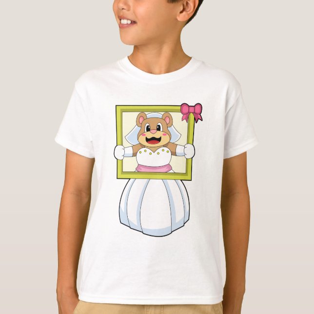 Björn som brud med bröllopsklänning & bildram.p t shirt (Framsida)