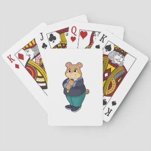 Björn som brudgumme med kostym casinokort
