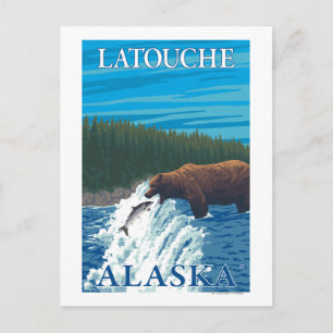 Björn som fiskar i flod - Latouche, Alaska Vykort