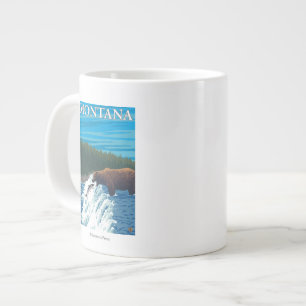 Björn som fiskar i flod - Montana Jumbo Mugg