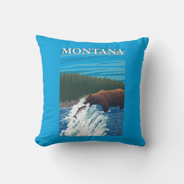 Björn som fiskar i flod - Montana Kudde (Framsida)