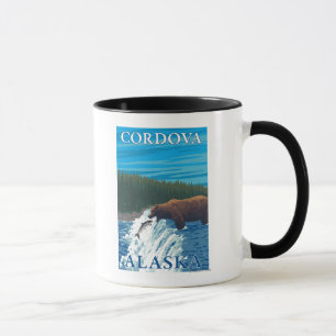 Björn som fiskar i floden - Cordova, Alaska Mugg