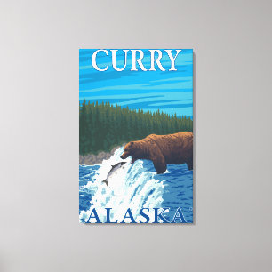 Björn som fiskar i floden - curry, Alaska Canvastryck