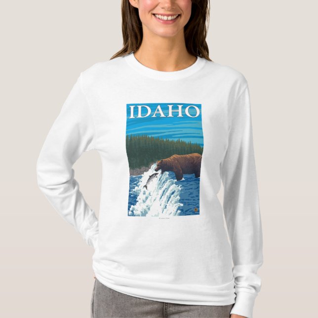 Björn som fiskar i floden - Idaho Tee Shirt (Framsida)