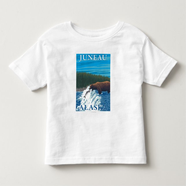 Björn som fiskar i floden - Juneau, Alaska Tee (Framsida)
