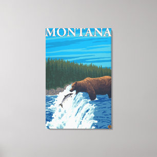 Björn som fiskar i floden - Montana Canvastryck