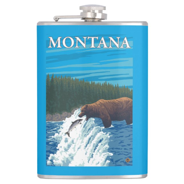 Björn som fiskar i floden - Montana Fickplunta (Framsidan)