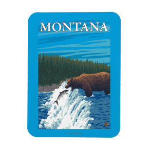 Björn som fiskar i floden - Montana Magnet