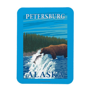Björn som fiskar i floden - Petersburg, Alaska Magnet
