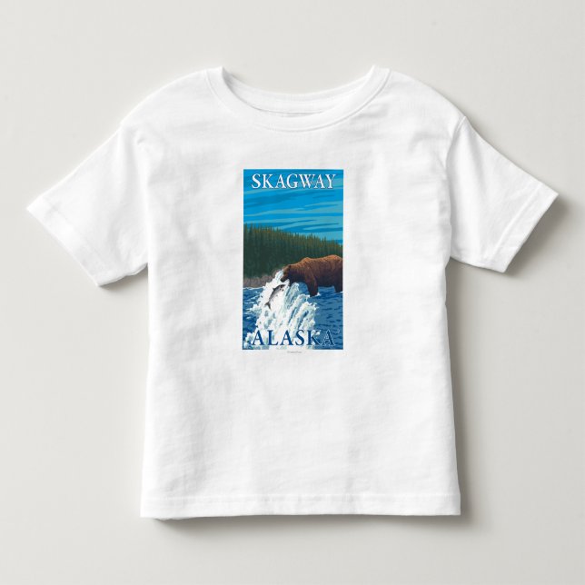 Björn som fiskar i floden - Skagway, Alaska Tee (Framsida)