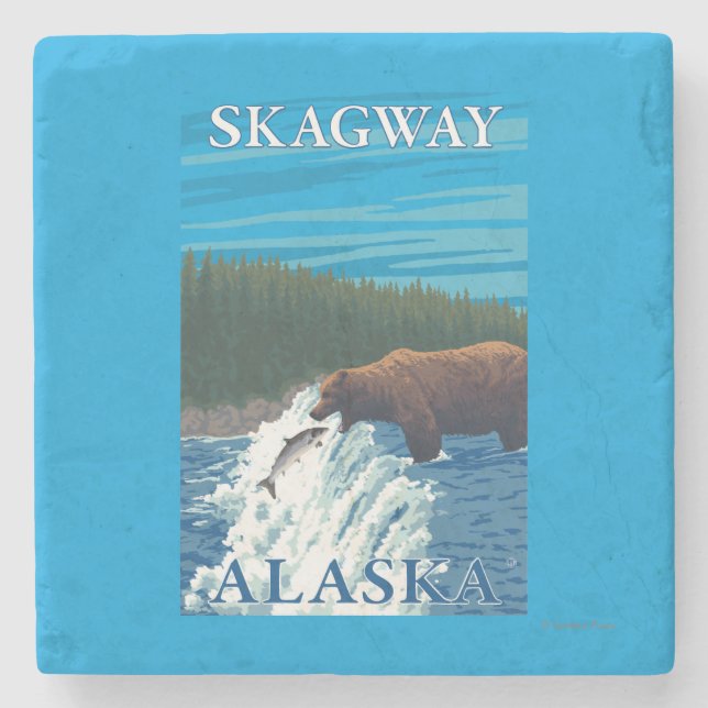 Björn som fiskar i floden - Skagway, Alaska Underlägg Sten (Framsidan)