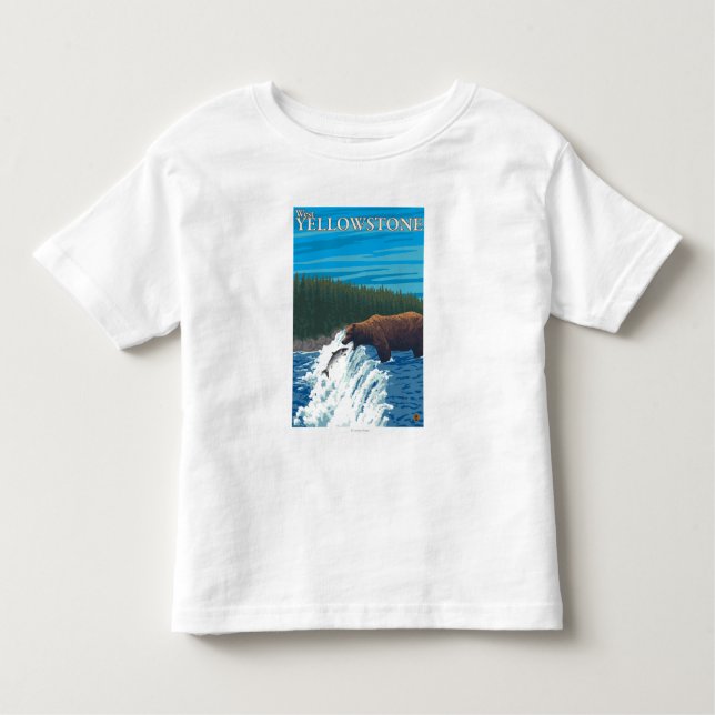 Björn som fiskar i floden - västra Yellowstone, MT T Shirt (Framsida)